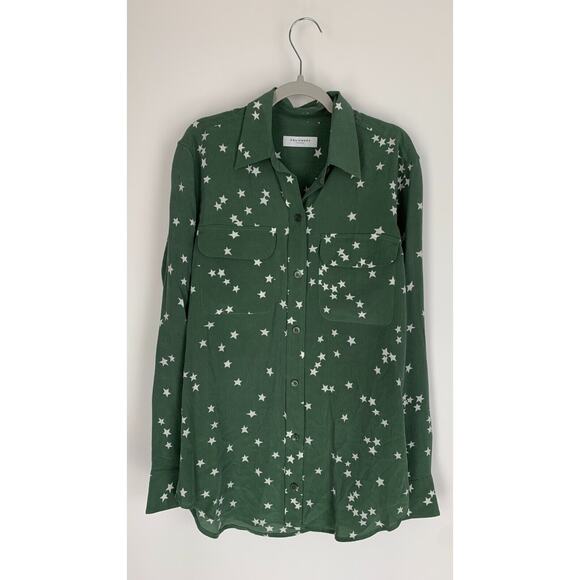 Equipment Womens Slim Signature Shirt Cilantro Nature White Stars Size XXS NWT - Picture 4 of 13